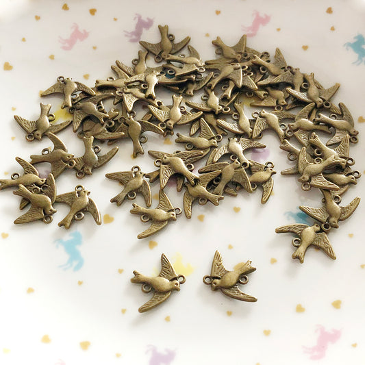 20 x bird swallow antique bronze connector charms